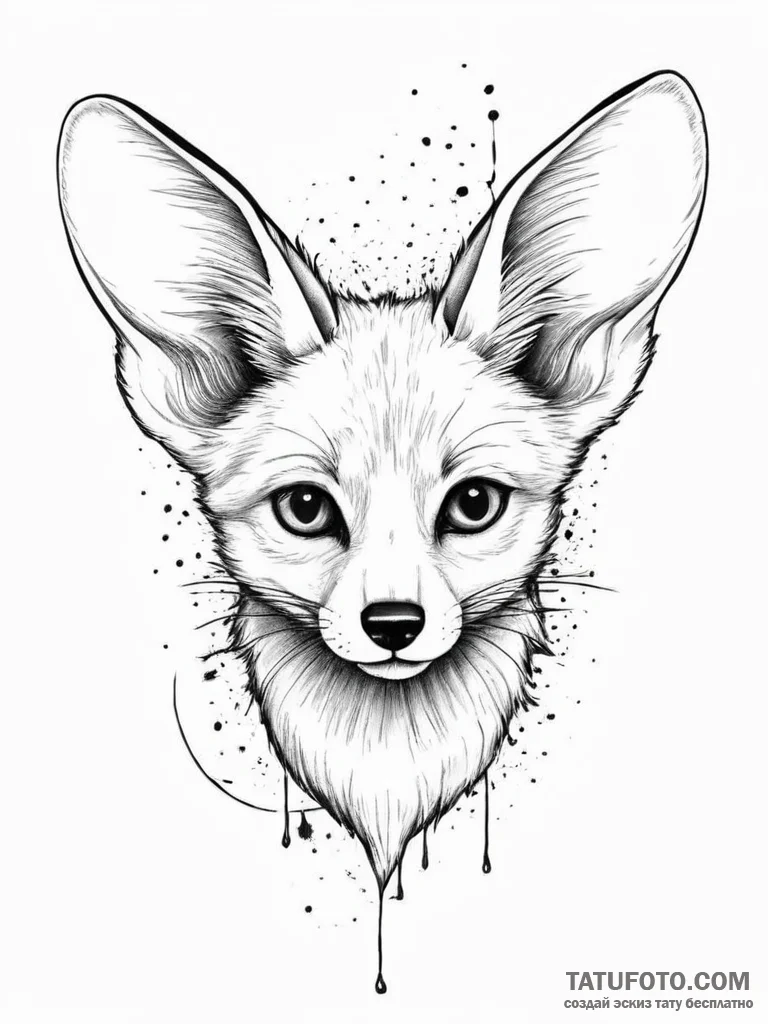 A fennec fox with large ears, tattoo sketch d... - эскиз тату (№1754406953_0, 05.08.2025 15:15) — Tatufoto.com