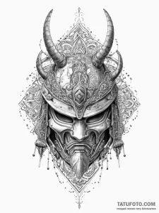 A samurai warrior's helmet (kabuto), tattoo s... - эскиз тату (№1754407588_0, 05.08.2025 15:26) — Tatufoto.com