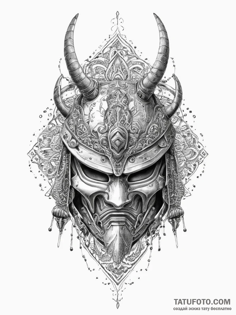 A samurai warrior's helmet (kabuto), tattoo s... - эскиз тату (№1754407588_0, 05.08.2025 15:26) — Tatufoto.com