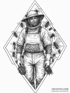 A portrait of a beekeeper holding a frame swa... - эскиз тату (№1754408796_0, 05.08.2025 15:46) — Tatufoto.com