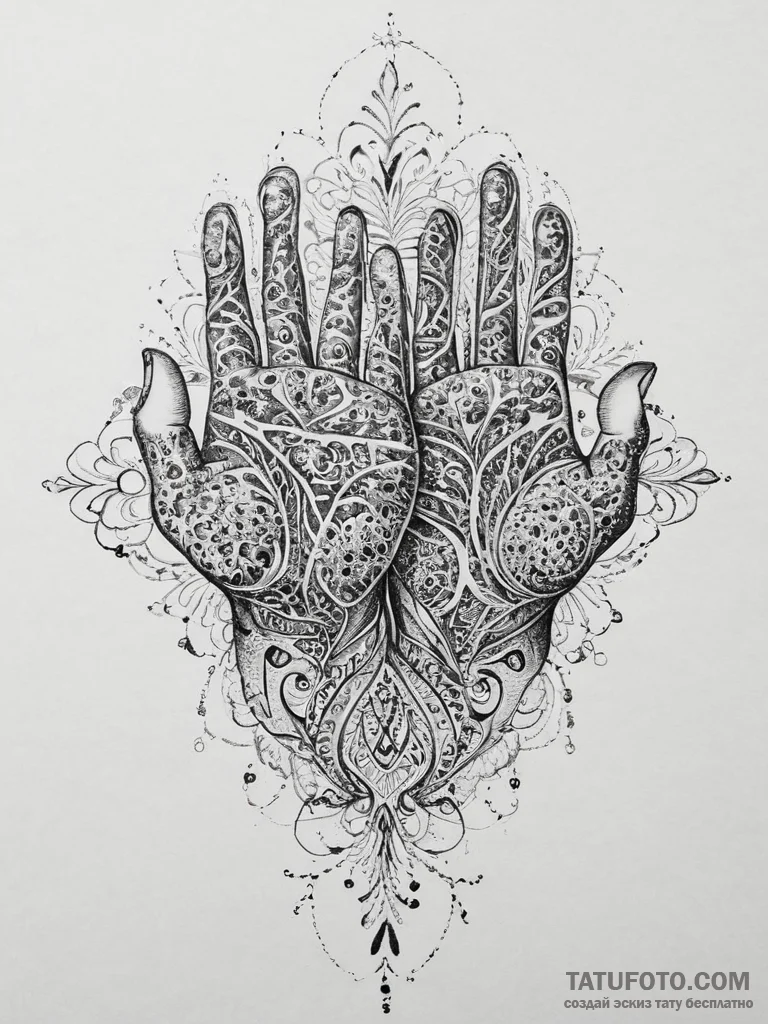 Tattoo sketch a minimalist outline of two han... - эскиз тату (№1754409622_0, 05.08.2025 16:00) — Tatufoto.com