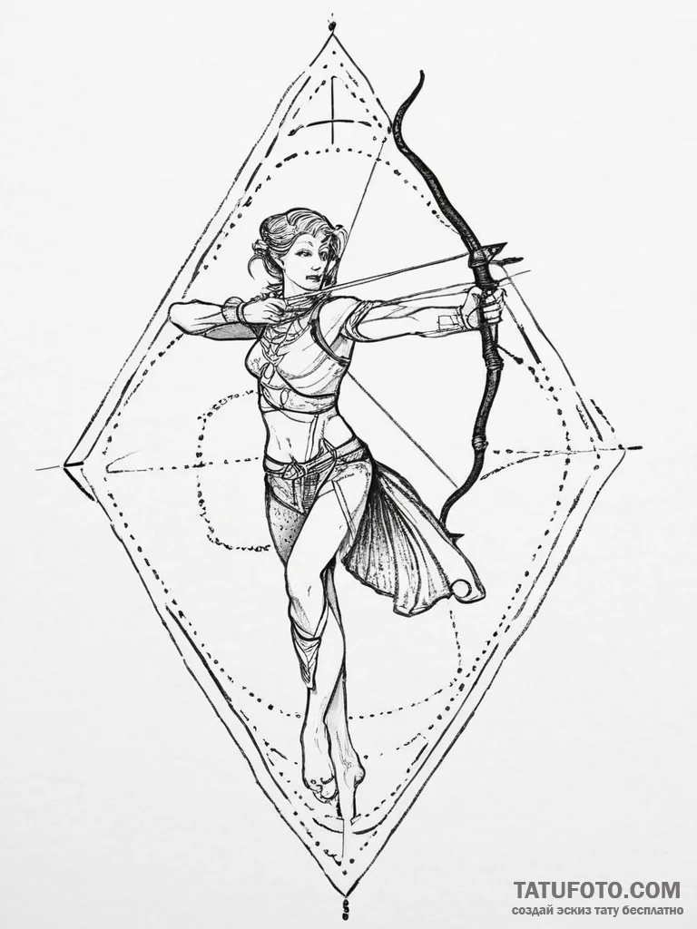 Tattoo sketch a sagittarius archer, minimalis... - эскиз тату (№1754412913_0, 05.08.2025 16:55) — Tatufoto.com