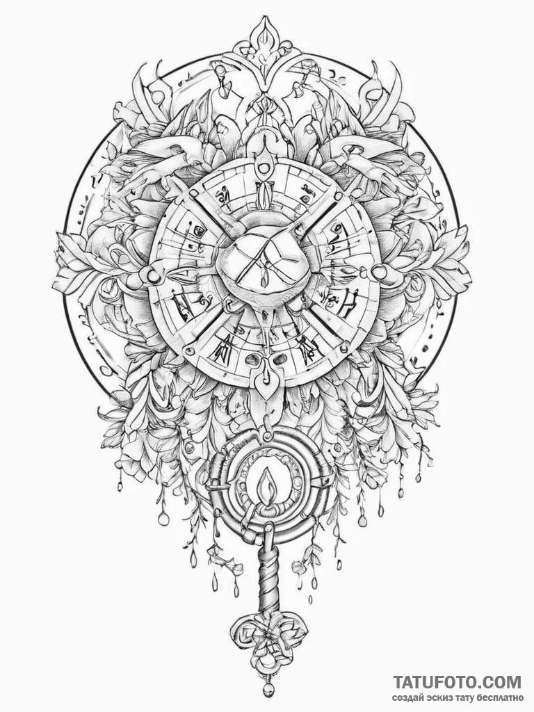 Tattoo sketch a zodiac symbol as a key to an... - эскиз тату (№1754413127_0, 05.08.2025 16:58) — Tatufoto.com