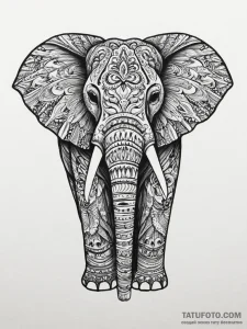Tattoo design a powerful elephant, tusks out,... - эскиз тату (№1754413523_0, 05.08.2025 17:05) — Tatufoto.com