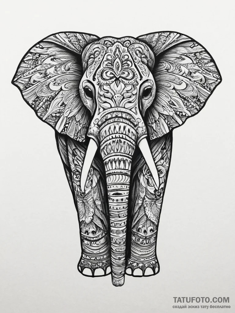 Tattoo design a powerful elephant, tusks out,... - эскиз тату (№1754413523_0, 05.08.2025 17:05) — Tatufoto.com
