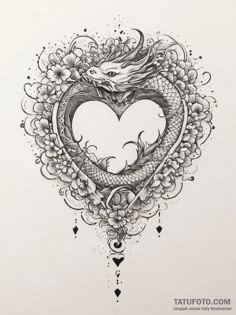 Tattoo design a music note forming a heart.,... - эскиз тату (№1754414144_0, 05.08.2025 17:15) — Tatufoto.com