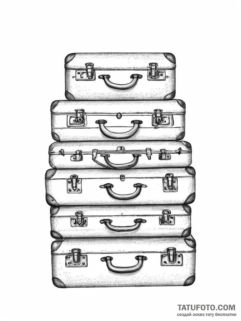 A stack of old, vintage suitcases. - эскиз тату (№1754414361_0, 05.08.2025 17:19) — Tatufoto.com
