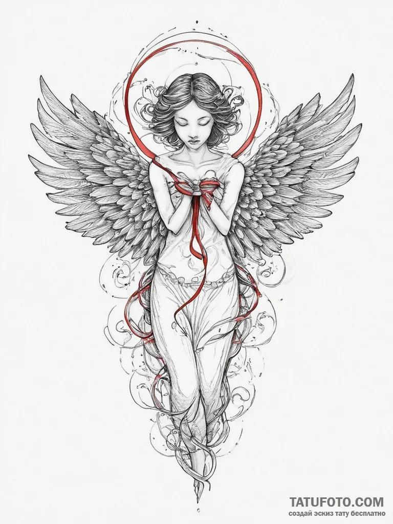 Tattoo sketch a guardian angel's wings unfurl... - эскиз тату (№1754414973_0, 05.08.2025 17:29) — Tatufoto.com