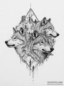 Tattoo sketch a wolf pack in full stride, for... - эскиз тату (№1754416220_0, 05.08.2025 17:50) — Tatufoto.com