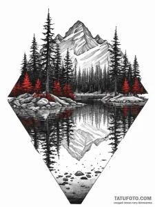 A serene, mirror-like lake in the canadian ro... - эскиз тату (№1754416625_0, 05.08.2025 17:57) — Tatufoto.com