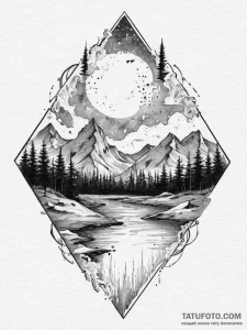 Tattoo sketch an aurora borealis effect in wa... - эскиз тату (№1754419281_0, 05.08.2025 18:41) — Tatufoto.com