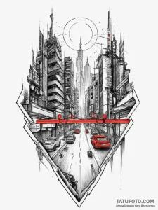 The neon-lit, cyberpunk-esque streets of a fu... - эскиз тату (№1754419874_0, 05.08.2025 18:51) — Tatufoto.com