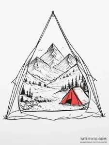 The view from inside a tent, looking out at a... - эскиз тату (№1754420087_0, 05.08.2025 18:54) — Tatufoto.com