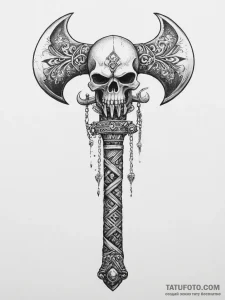 Tattoo sketch a barbarian's axe with a skull... - эскиз тату (№1754428604_0, 05.08.2025 21:16) — Tatufoto.com