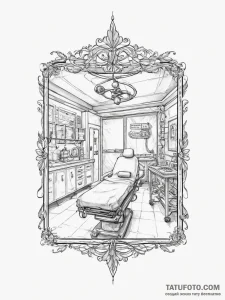 A sterile, modern operating room in a hospita... - эскиз тату (№1754429396_0, 05.08.2025 21:29) — Tatufoto.com