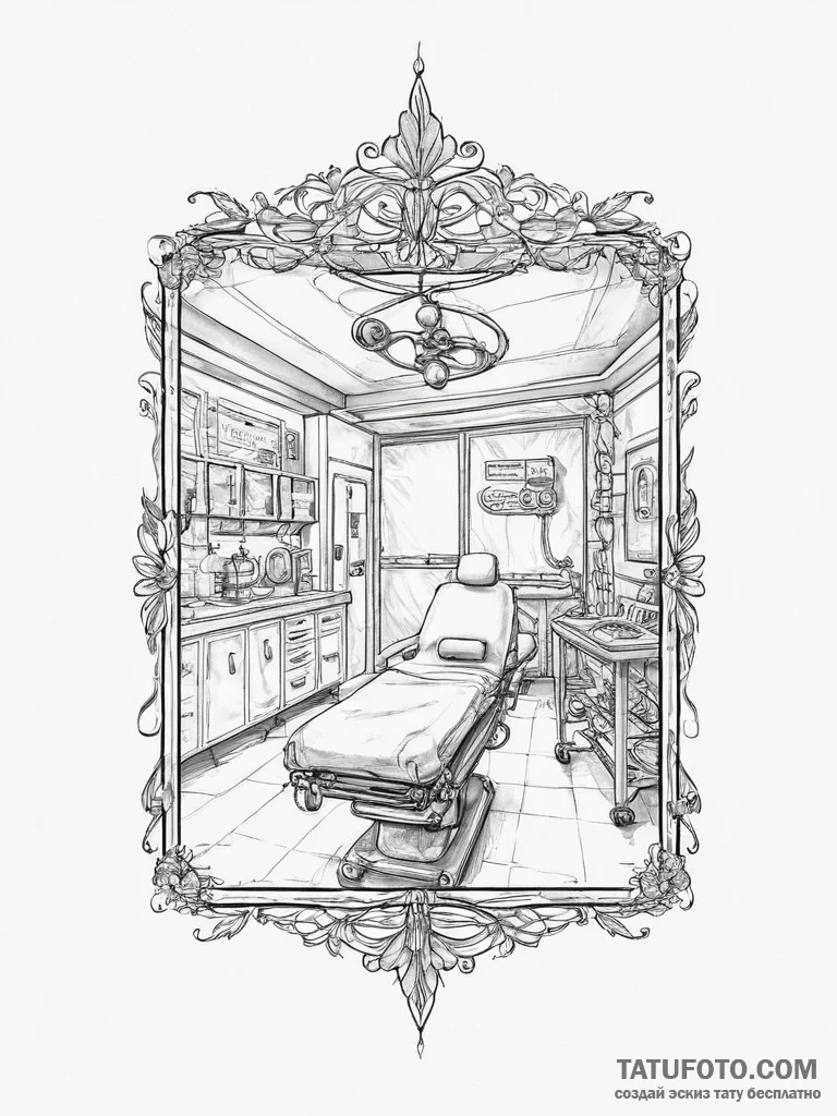 A sterile, modern operating room in a hospita... - эскиз тату (№1754429396_0, 05.08.2025 21:29) — Tatufoto.com