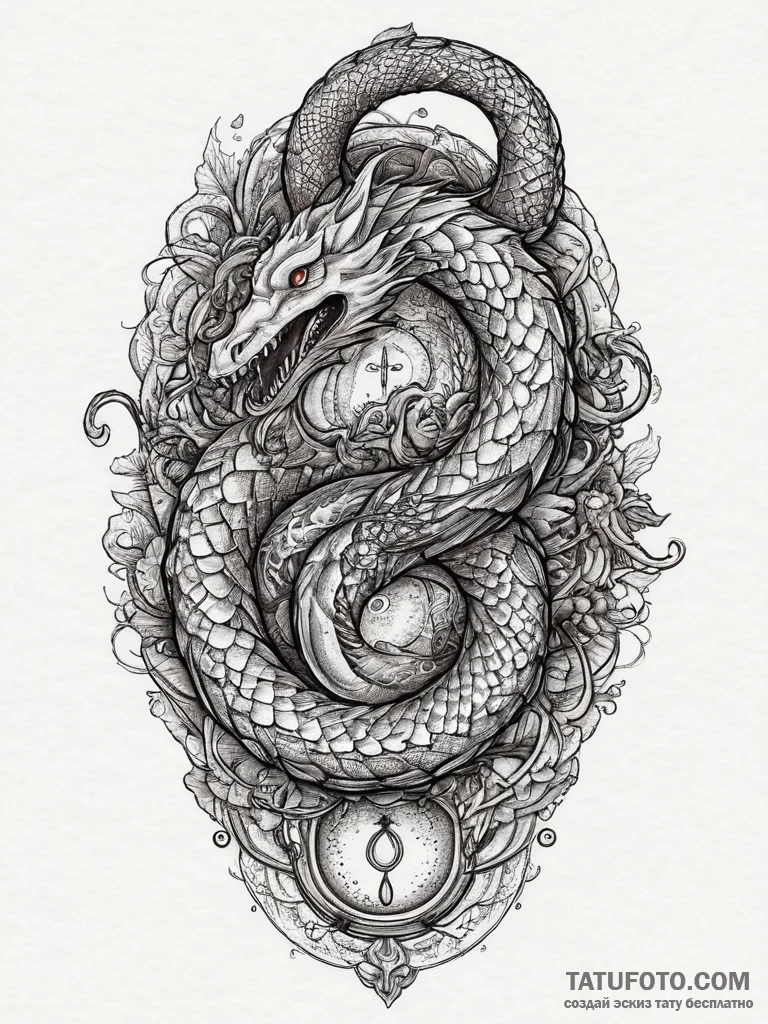 Jörmungandr (world serpent), ink illustration... - эскиз тату (№1754429595_0, 05.08.2025 21:33) — Tatufoto.com