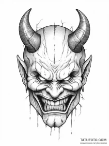 An oni mask cracking to reveal a human face - эскиз тату (№1754430193_0, 05.08.2025 21:43) — Tatufoto.com