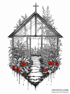 The interior of a greenhouse, humid and fille... - эскиз тату (№1754431386_0, 05.08.2025 22:03) — Tatufoto.com