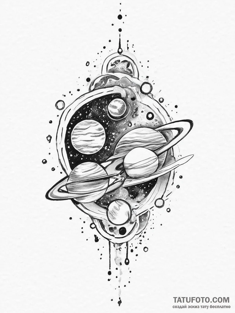 Planets, tattoo flash sheet design, on a clea... - эскиз тату (№1754432150_0, 05.08.2025 22:15) — Tatufoto.com