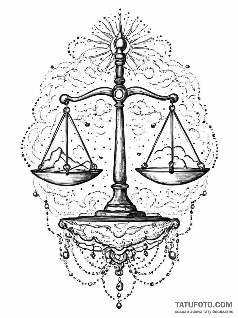 Tattoo sketch libra's scales balanced by gent... - эскиз тату (№1754433379_0, 05.08.2025 22:36) — Tatufoto.com