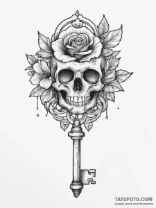Tattoo design a highly detailed tiny key with... - эскиз тату (№1754435186_0, 05.08.2025 23:06) — Tatufoto.com