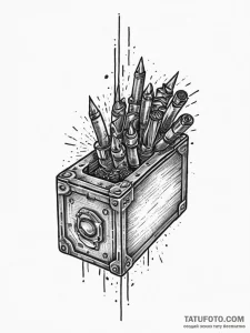 Tattoo design a stylized "ammo box" icon with... - эскиз тату (№1754435599_0, 05.08.2025 23:13) — Tatufoto.com
