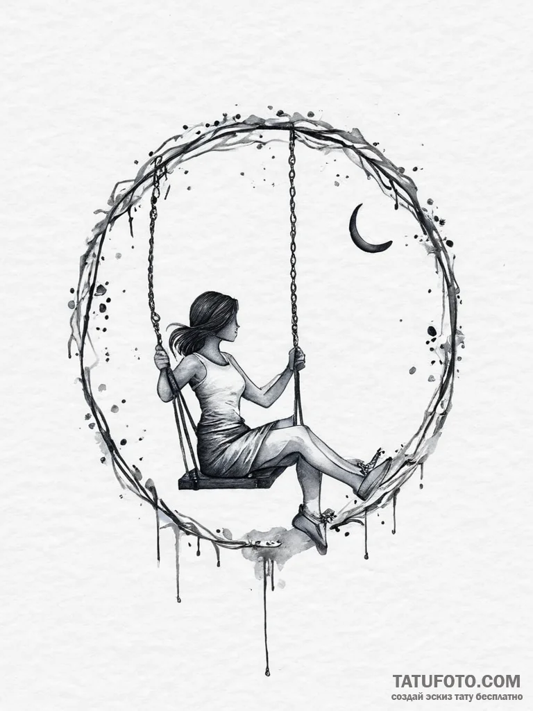 Tattoo design a silhouette of a girl on a swi... - эскиз тату (№1754436615_0, 05.08.2025 23:30) — Tatufoto.com