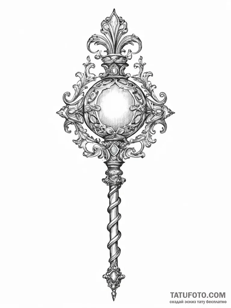 Tattoo sketch a stylized royal scepter or orb... - эскиз тату (№1754436810_0, 05.08.2025 23:33) — Tatufoto.com
