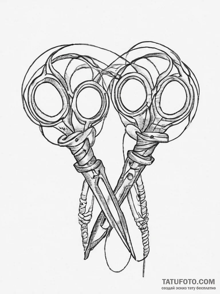 A pair of scissors cutting a string of fate,... - эскиз тату (№1754437220_0, 05.08.2025 23:40) — Tatufoto.com