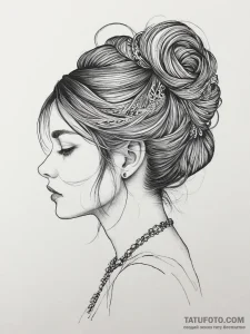 Tattoo sketch a fine line portrait of a woman... - эскиз тату (№1754438626_0, 06.08.2025 00:03) — Tatufoto.com