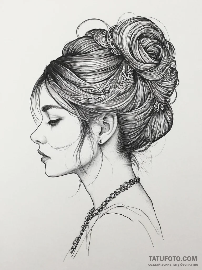 Tattoo sketch a fine line portrait of a woman... - эскиз тату (№1754438626_0, 06.08.2025 00:03) — Tatufoto.com
