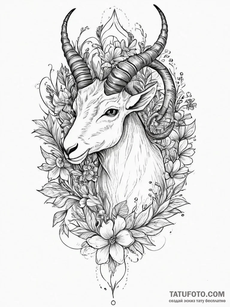 Tattoo design a capricorn goat-fish, with mou... - эскиз тату (№1754440672_0, 06.08.2025 00:37) — Tatufoto.com