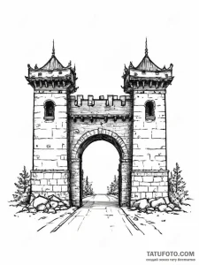 Tattoo sketch a fortified city gate, symboliz... - эскиз тату (№1754440869_0, 06.08.2025 00:41) — Tatufoto.com