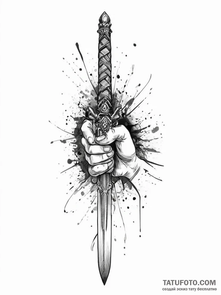 Tattoo sketch a powerful hand holding a sword... - эскиз тату (№1754441065_0, 06.08.2025 00:44) — Tatufoto.com