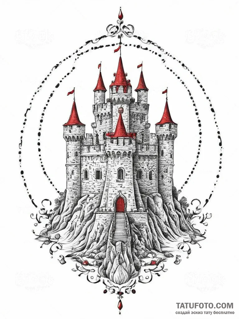 Medieval castle siege, tattoo drawing outline... - эскиз тату (№1754441457_0, 06.08.2025 00:50) — Tatufoto.com