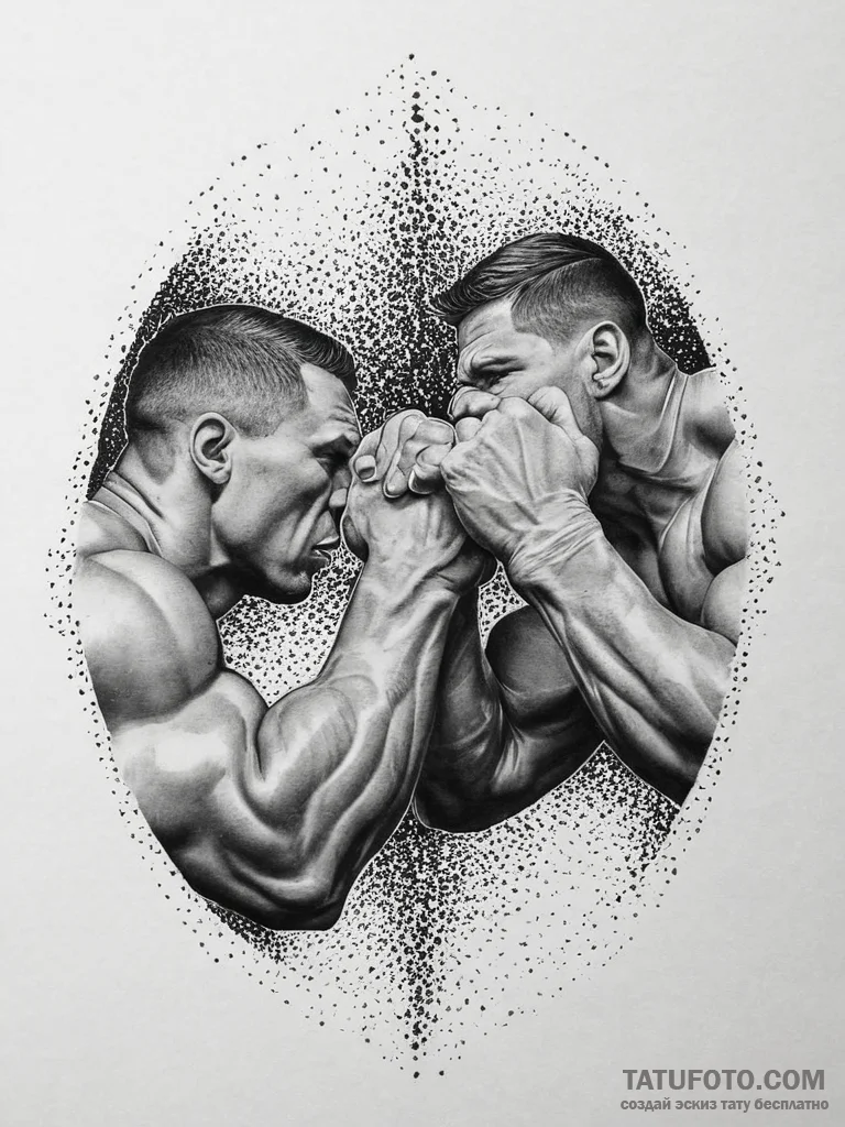 Tattoo sketch a strong, muscular arm wrestlin... - эскиз тату (№1754446044_0, 06.08.2025 02:07) — Tatufoto.com