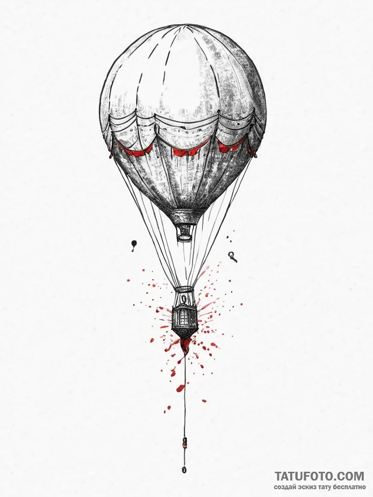 Tattoo sketch a balloon floating with a small... - эскиз тату (№1754446849_0, 06.08.2025 02:20) — Tatufoto.com