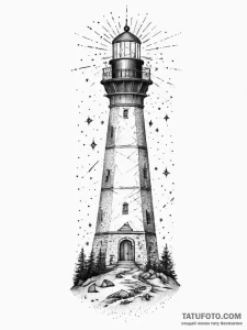Lighthouse beam revealing constellations, ink... - эскиз тату (№1754447659_0, 06.08.2025 02:34) — Tatufoto.com