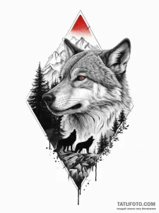A wolf silhouette filled with a mountain rang... - эскиз тату (№1754448453_0, 06.08.2025 02:47) — Tatufoto.com