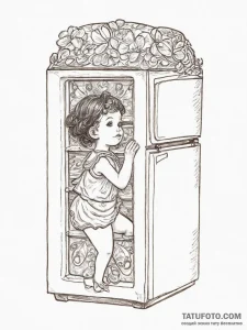 A child's drawing taped to a refrigerator., t... - эскиз тату (№1754449283_0, 06.08.2025 03:01) — Tatufoto.com