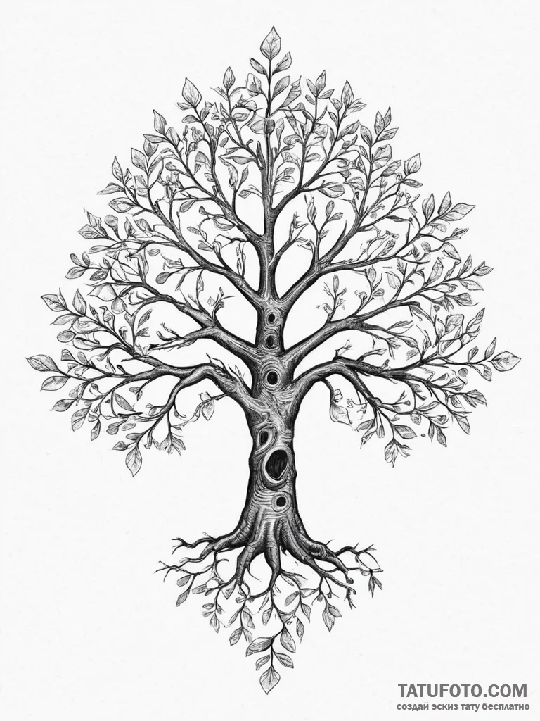 Tattoo design a 'family tree' where some leav... - эскиз тату (№1754453121_0, 06.08.2025 04:05) — Tatufoto.com