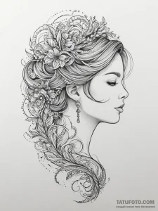 Tattoo sketch a fine line portrait of a woman... - эскиз тату (№1754453319_0, 06.08.2025 04:08) — Tatufoto.com