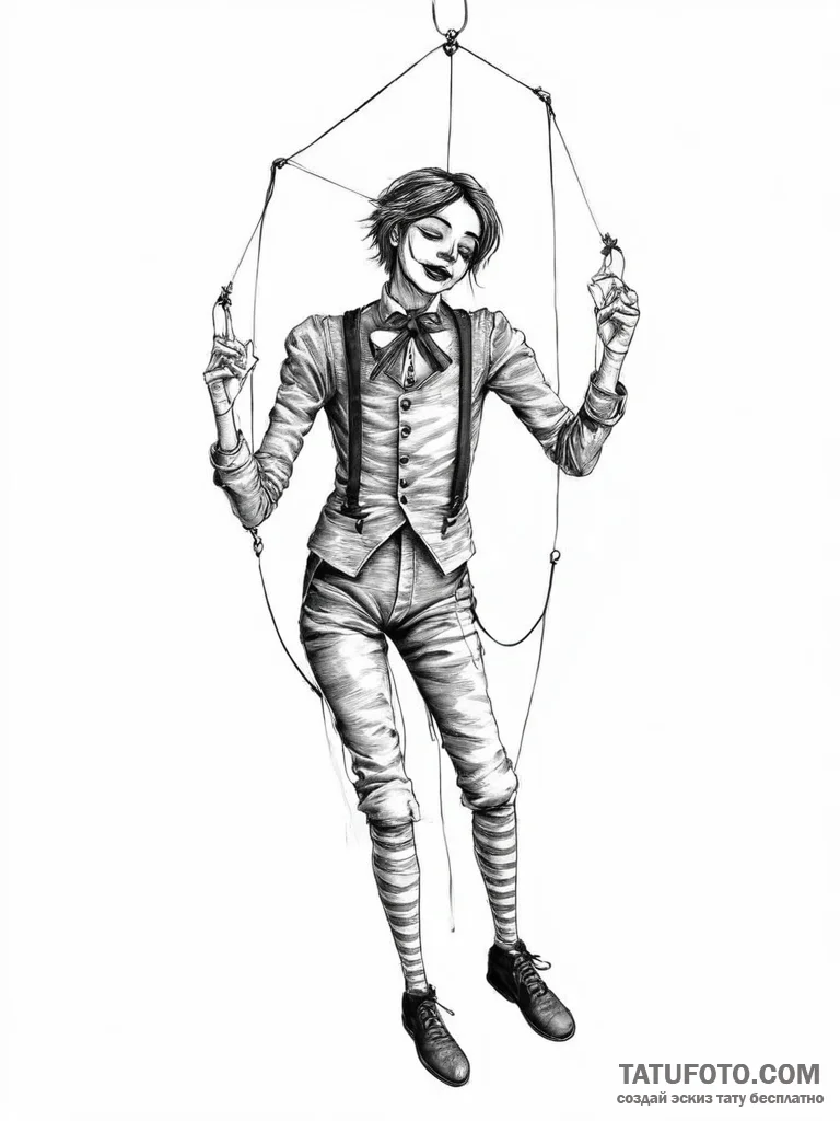 A marionette with cut strings, concept art fo… — эскиз тату (№1754454526_0, 06.08.2025 04:28) — Tatufoto.com