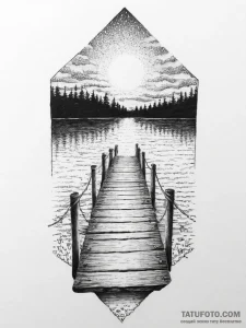An old wooden pier stretching out into a calm... - эскиз тату (№1754454930_0, 06.08.2025 04:35) — Tatufoto.com