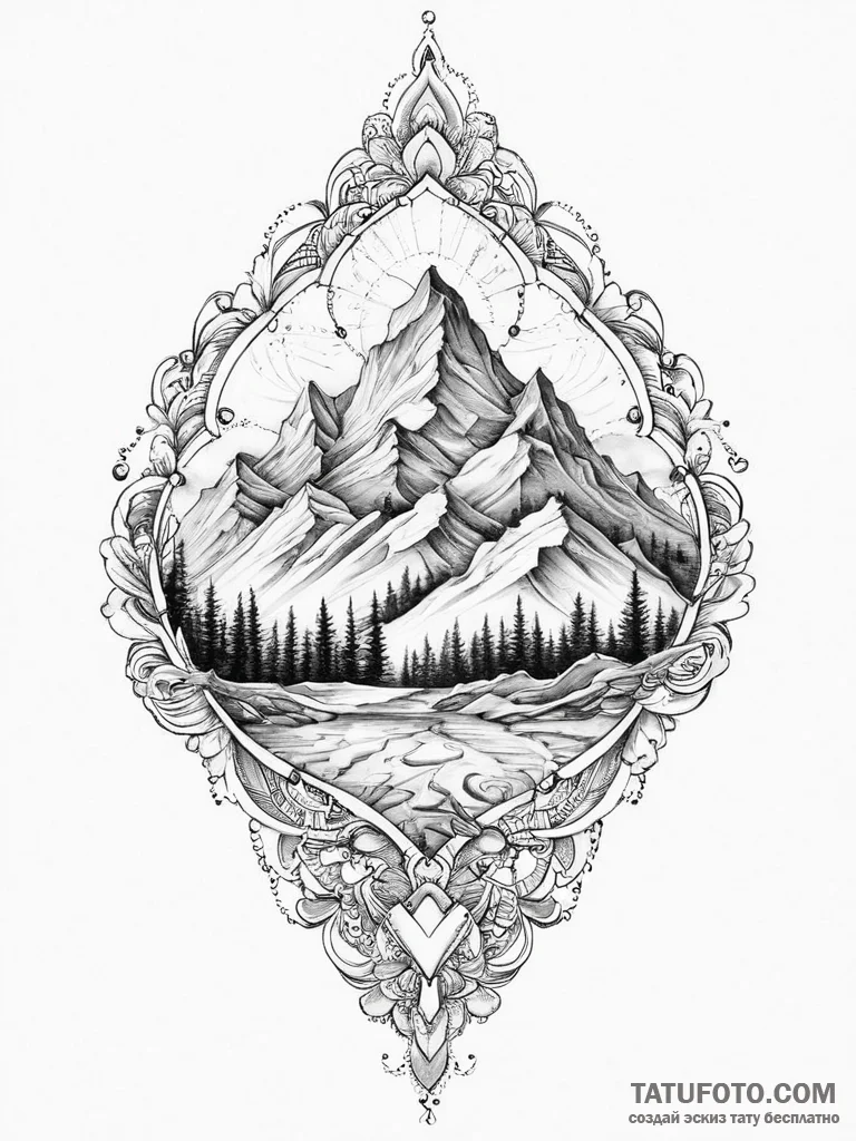 Tattoo sketch a geometric depiction of a moun... - эскиз тату (№1754456131_0, 06.08.2025 04:55) — Tatufoto.com