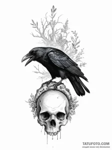 A raven perched on a skull - эскиз тату (№1754456333_0, 06.08.2025 04:58) — Tatufoto.com