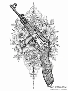 Ak-47 machine gun, tattoo drawing outline, bl... - эскиз тату (№1754456531_0, 06.08.2025 05:02) — Tatufoto.com