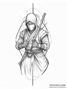 Ninja, tattoo line art, on a clean white pape... - эскиз тату (№1754456732_0, 06.08.2025 05:05) — Tatufoto.com