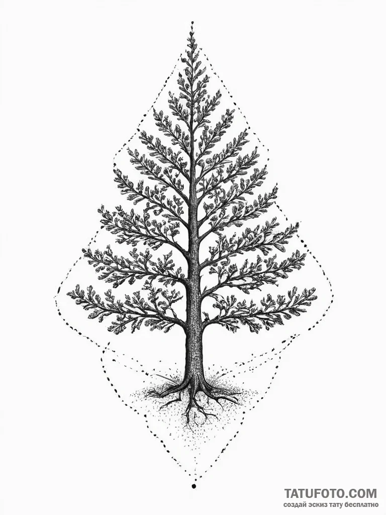 Tattoo sketch a tree with leaves for personal... - эскиз тату (№1754457133_0, 06.08.2025 05:12) — Tatufoto.com
